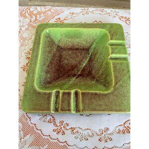 Vintage Mcm 1960s Green & Brown Glazed Ceramic Ashtray